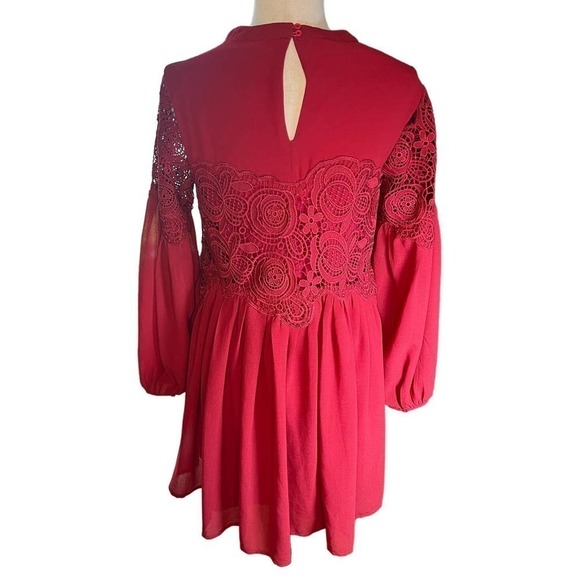 Women's Endless Rose Lace Cutout Mini Dress in Cranberry, Long Sleeves, Small - Picture 8 of 16